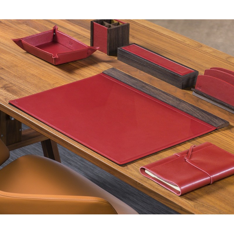 Set de bureau en cuir et bois Wengé Rosso - Atelier DE LAFORÊT
